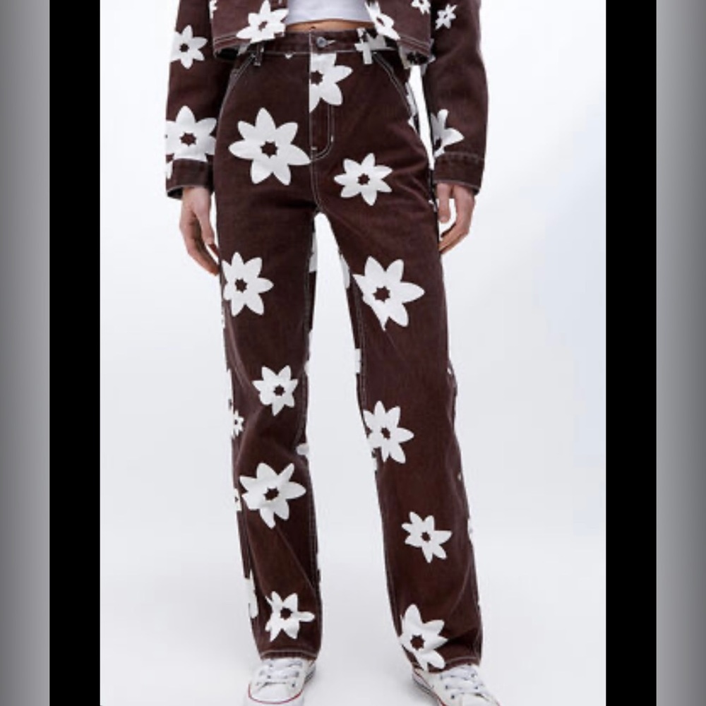 Pac Sun - 90s BF Carpenter Jeans, brown/white floral jeans